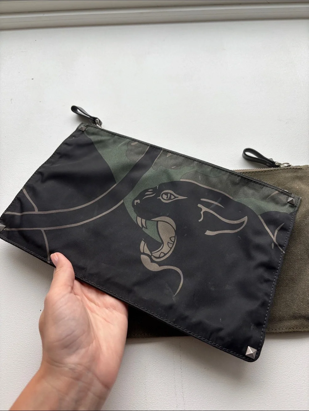 Valentino Garavani Olive and Black Camouflage VLTN Pouch